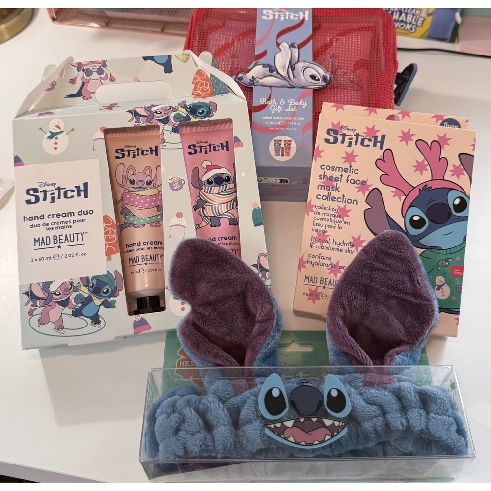 Disney Stitch Holiday Beauty Bundle Hand Cream Face Masks Spa Headband Gift Set